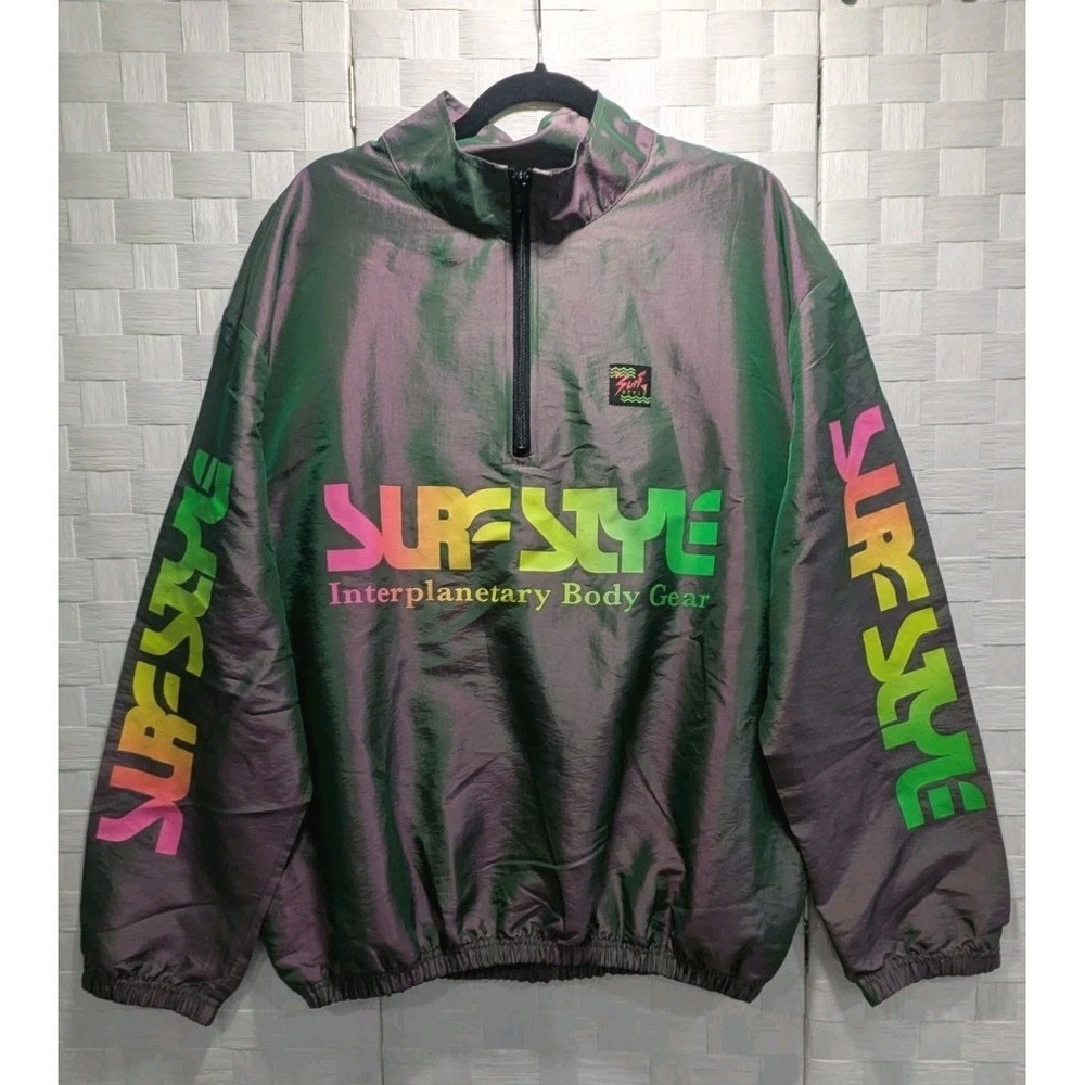 Vtg 90s Surf Style Interplanetary Body Gear Windbreaker Jacket Iridescent Sauna